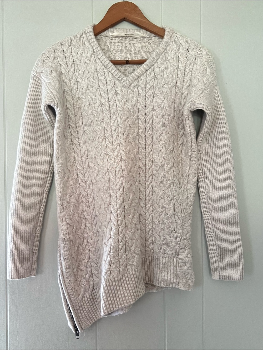 Athleta Northern Lights Wool Cashmere Cable Knit High Zipper Side Sweater XXS